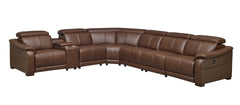 Leather Match Modular Sectional with Recliner Seat and Adjustable Headrest and Storage Console with Cup Holders