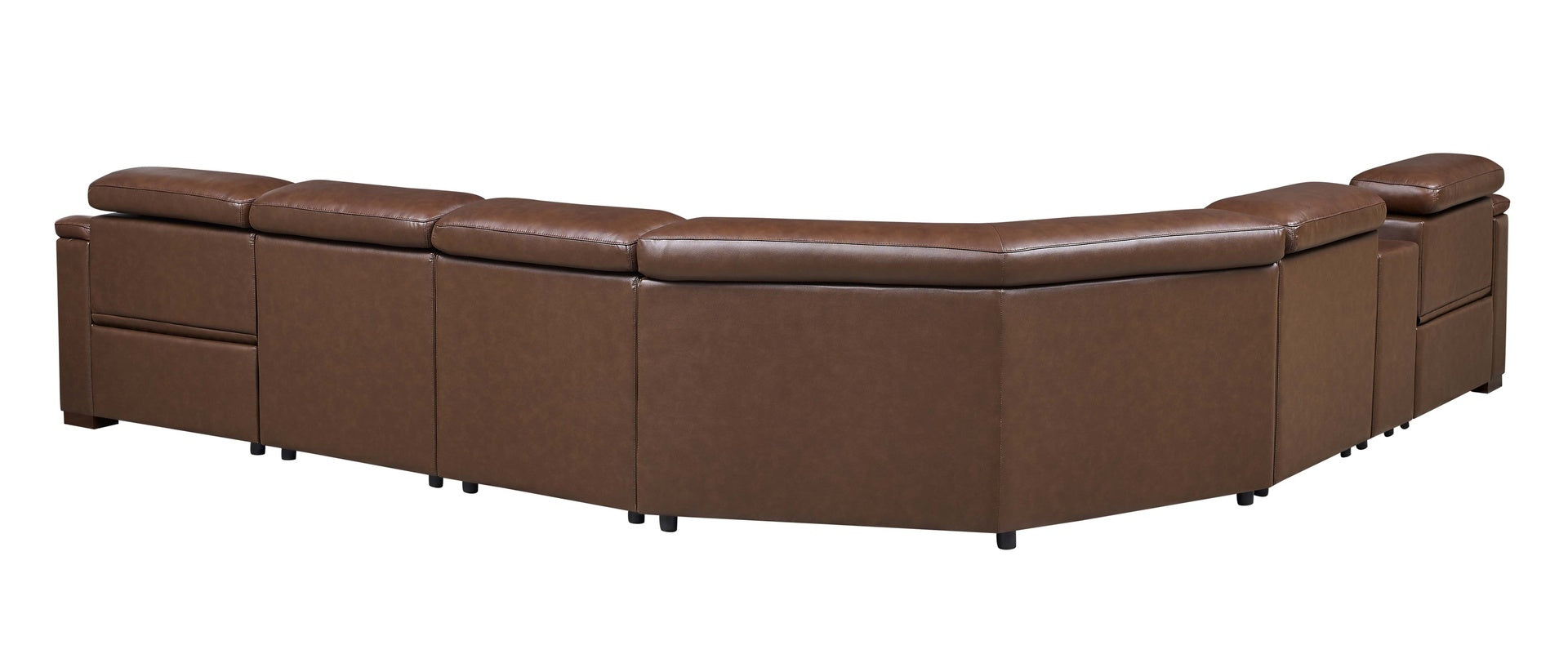 Leather Match Modular Sectional with Recliner Seat and Adjustable Headrest and Storage Console with Cup Holders