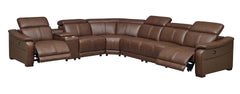 Leather Match Modular Sectional with Recliner Seat and Adjustable Headrest and Storage Console with Cup Holders