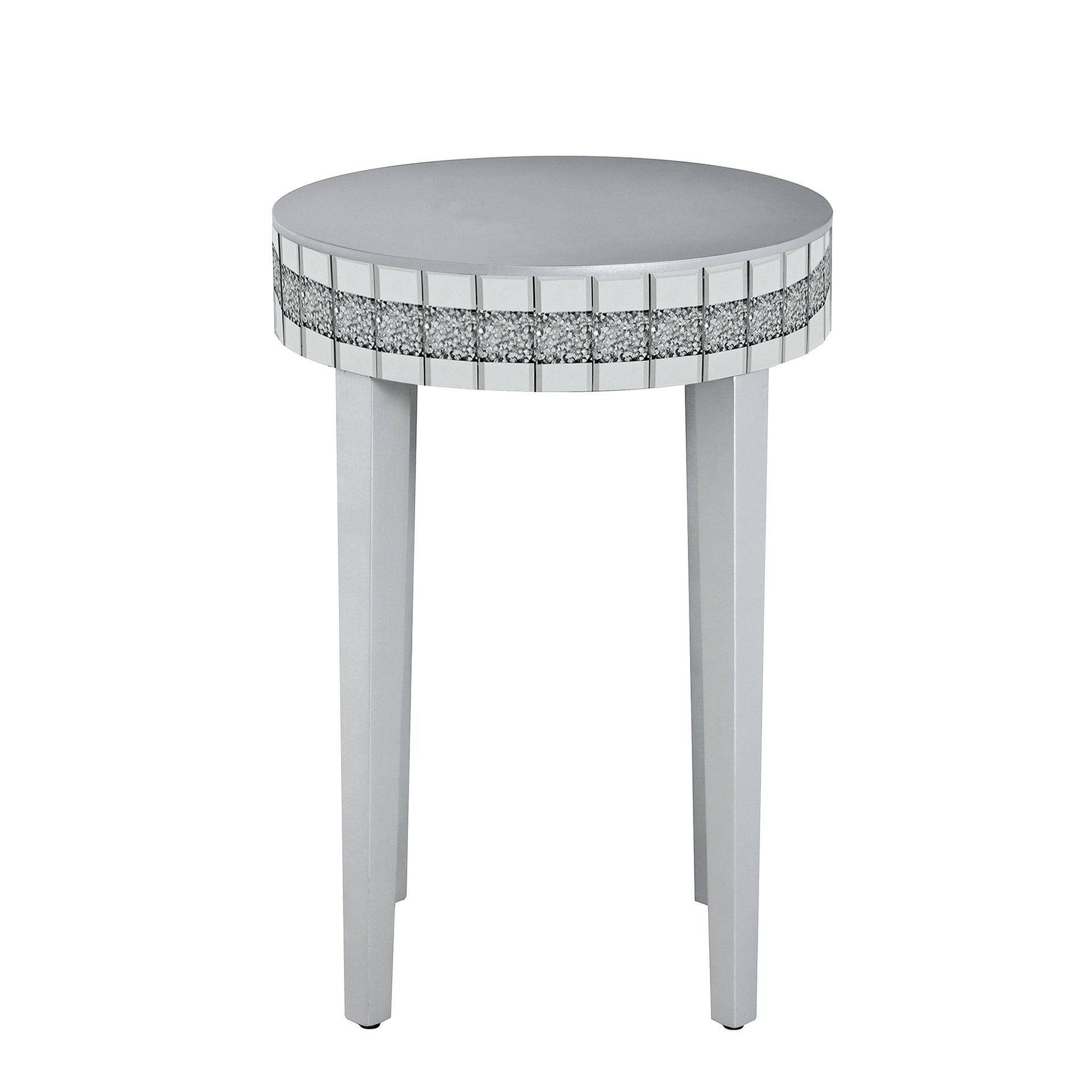 Round Side End Table, Round Accent Tablewith Bling Crushed Diamond Edge Frame,Nightstand for Small Spaces, Bedroom,Coffee, Entryway,9.7" Diameter x 28.33"