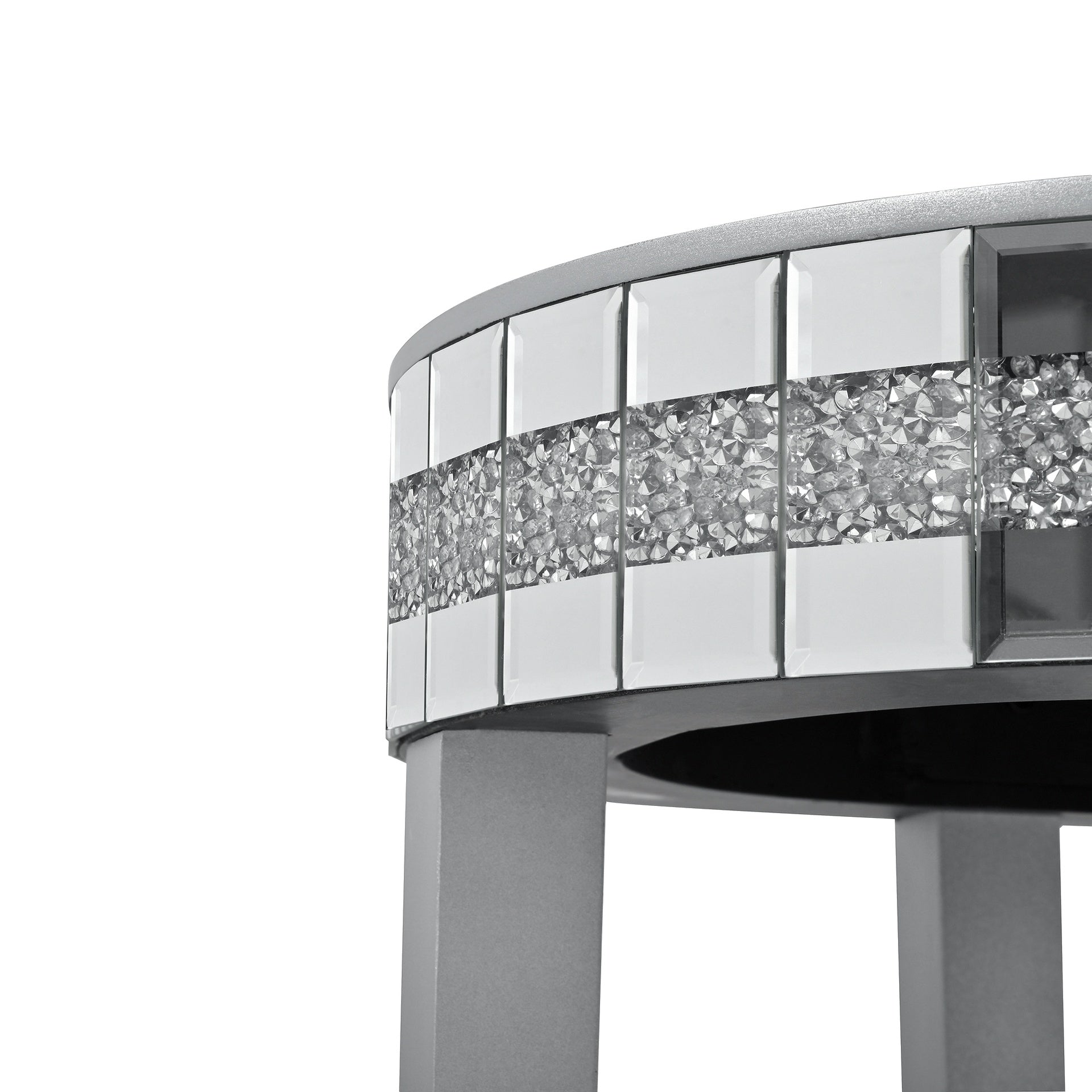Round Side End Table, Round Accent Tablewith Bling Crushed Diamond Edge Frame,Nightstand for Small Spaces, Bedroom,Coffee, Entryway,9.7" Diameter x 28.33"