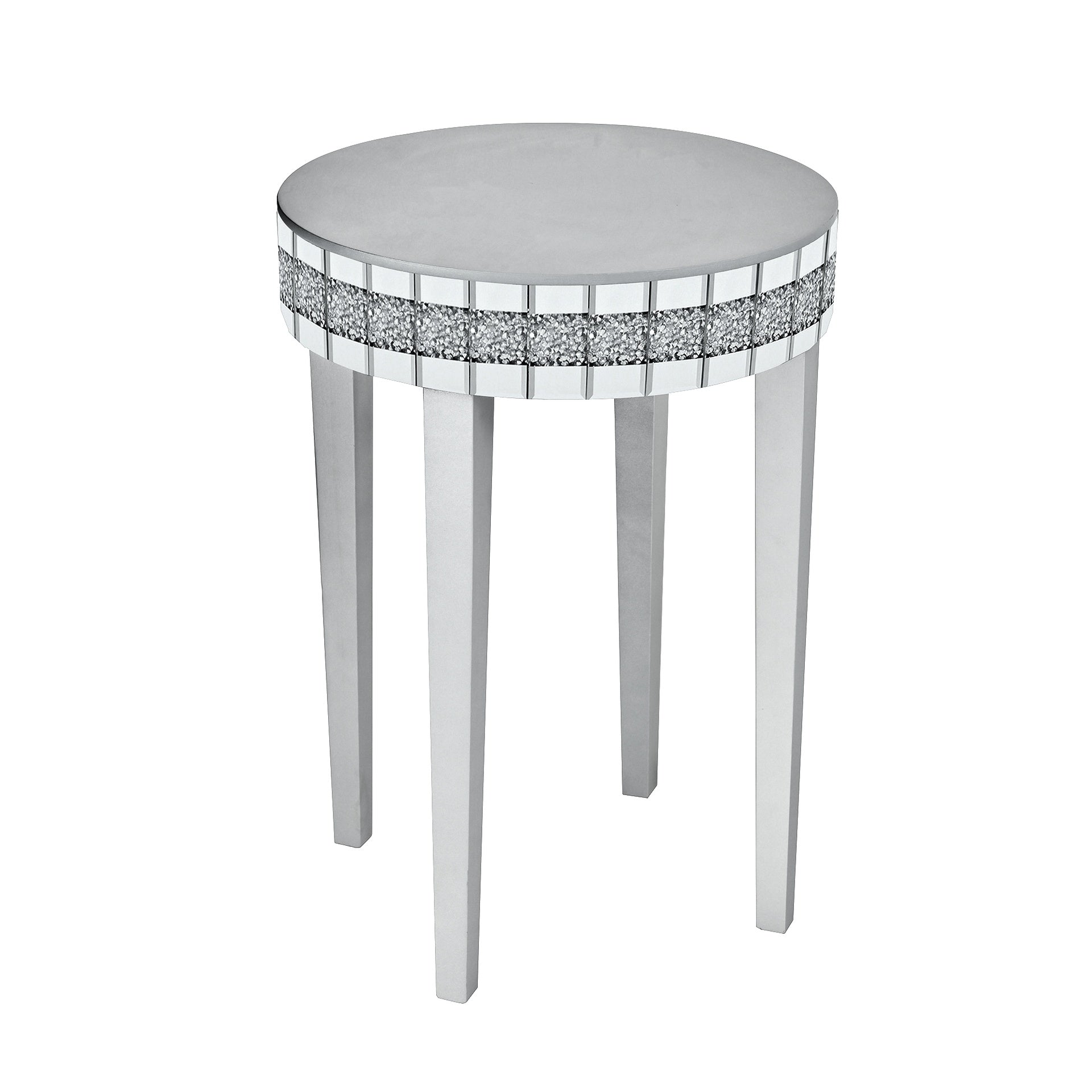 Round Side End Table, Round Accent Tablewith Bling Crushed Diamond Edge Frame,Nightstand for Small Spaces, Bedroom,Coffee, Entryway,9.7" Diameter x 28.33"