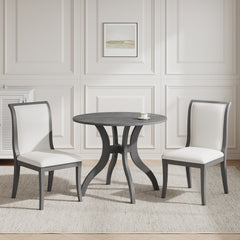 Oak Gray Dining Table Set:39.4" Round Table + 2 Chairs - Traditional Solid Wood Kitchen Set with Inlaid Tabletop, Elegant Curved Legs for Dining Room