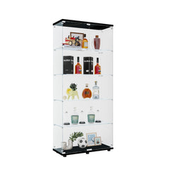 Two Door Glass Cabinet Glass Display Cabinet with 5 Shelves, Black