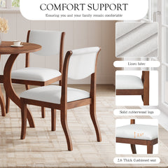 Walnut Finish Upholstered Dining Chairs Set of 2 - Traditional Elegant Fabric Side Chairs with Curved Lines, Solid Hardwood Frame