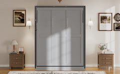 Rotating Queen Murphy Bed with Hidden Storage Racks, Space-Saving Multifunctional Wall Bed for Home Office & Small Rooms, Gray