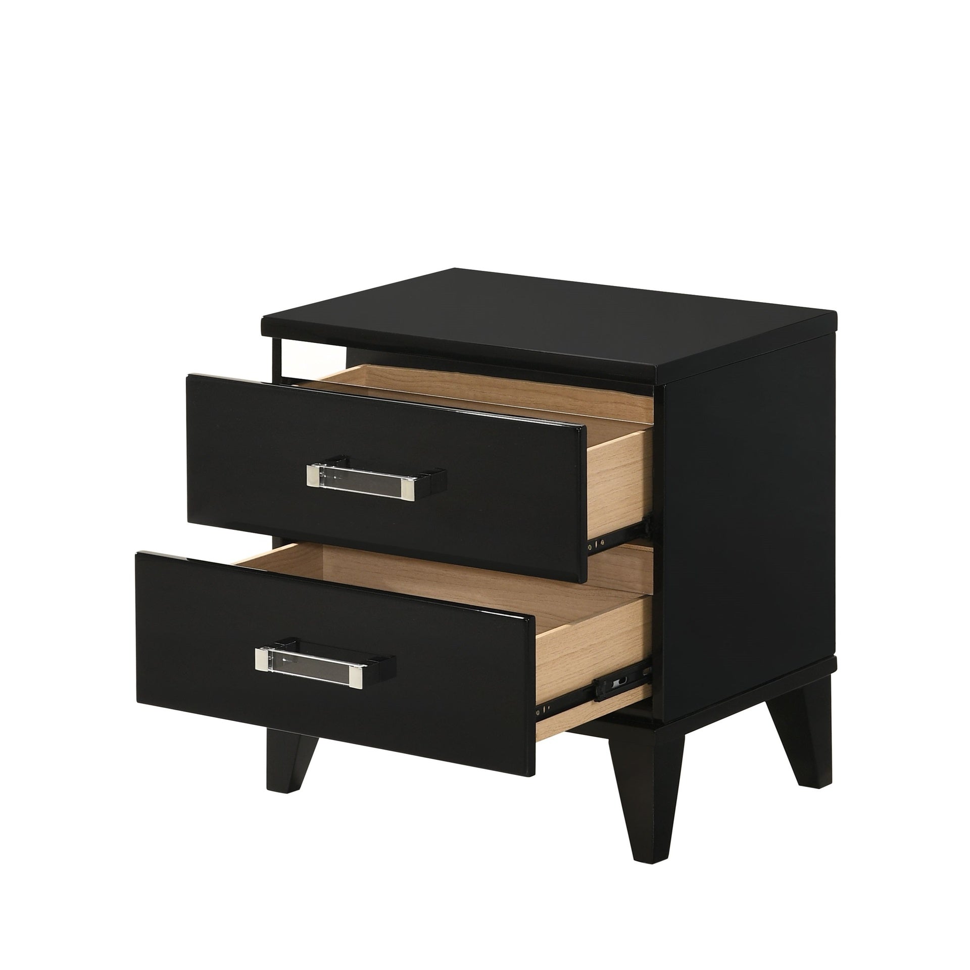 Contemporary Shiny Black Finish 2 Storage Drawer Nightstand Wooden Bedroom Furniture 1pc