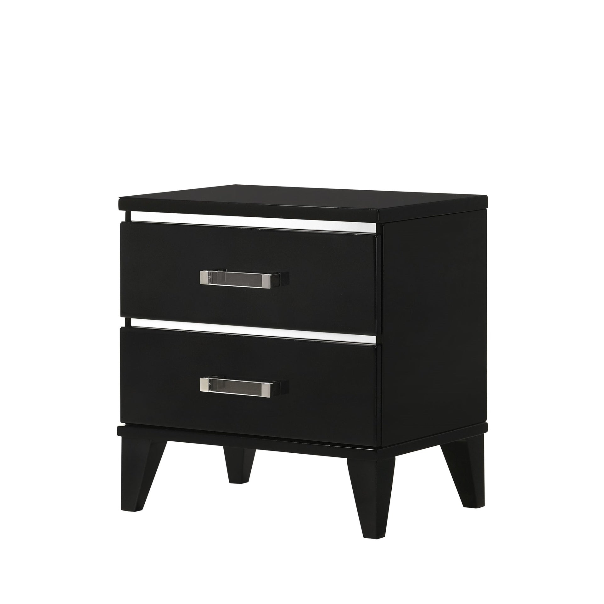 Contemporary Shiny Black Finish 2 Storage Drawer Nightstand Wooden Bedroom Furniture 1pc
