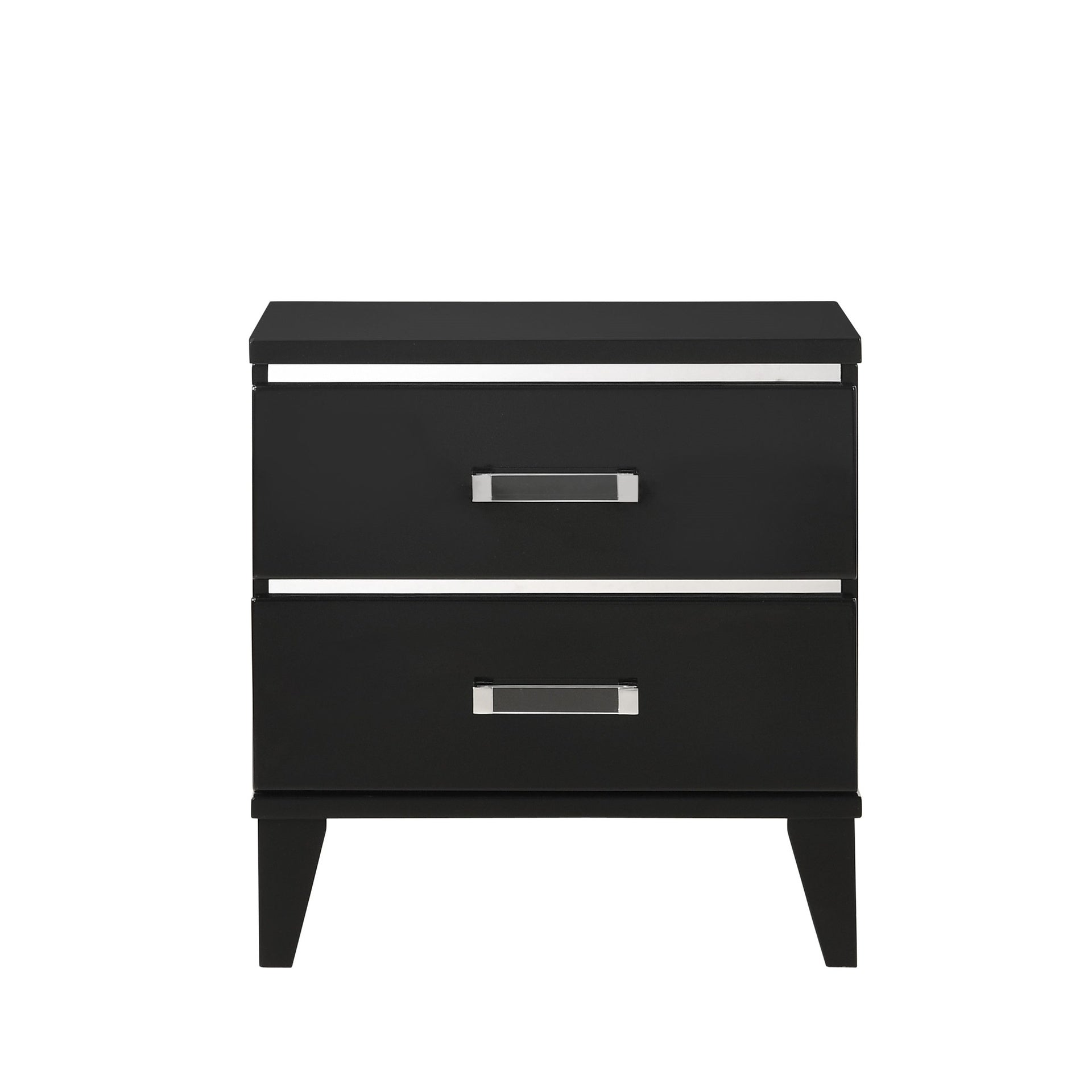 Contemporary Shiny Black Finish 2 Storage Drawer Nightstand Wooden Bedroom Furniture 1pc