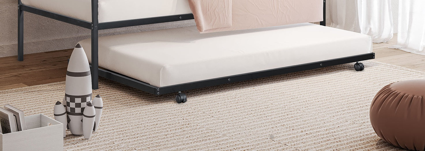 Contemporary Style 1pc Twin Size Metal Daybed With Trundle Mattress Ready Full Metal Structure Black Finish