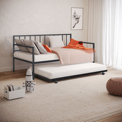Contemporary Style 1pc Twin Size Metal Daybed With Trundle Mattress Ready Full Metal Structure Black Finish