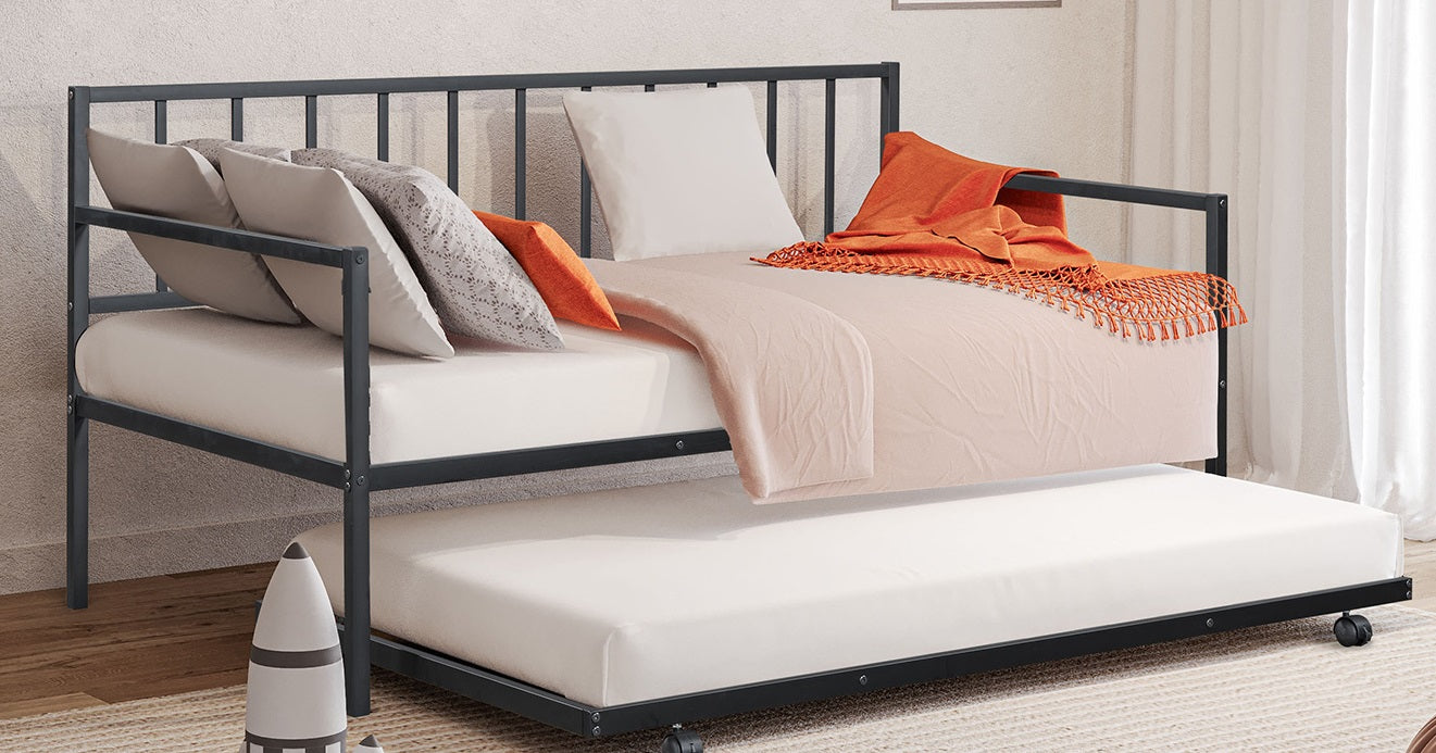 Contemporary Style 1pc Twin Size Metal Daybed With Trundle Mattress Ready Full Metal Structure Black Finish