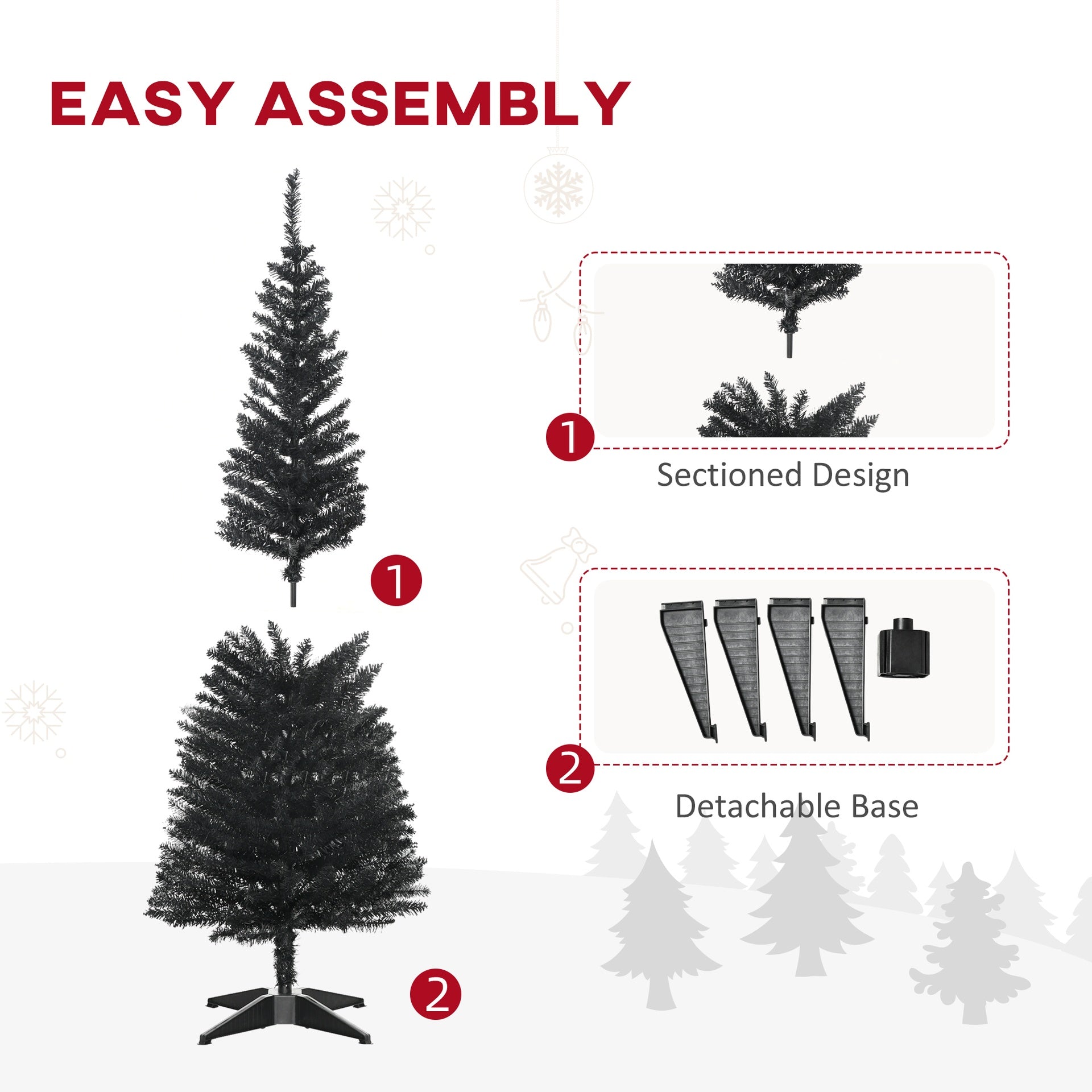 HOMCOM 5' Artificial Pencil Christmas Tree, Slim Xmas Tree with 294 Realistic Branch Tips and Plastic Stand, Black