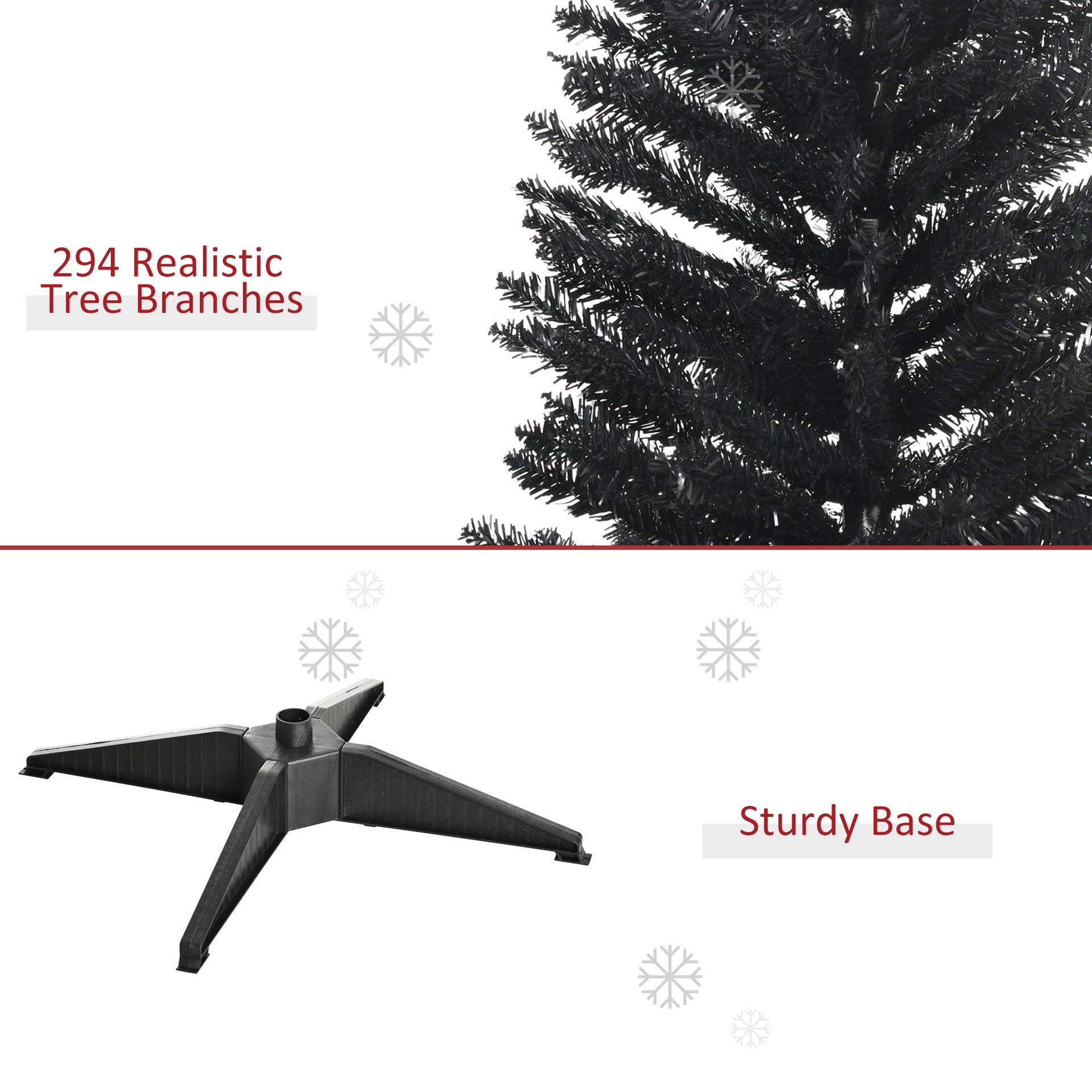 HOMCOM 5' Artificial Pencil Christmas Tree, Slim Xmas Tree with 294 Realistic Branch Tips and Plastic Stand, Black