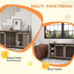 PawHut Dog Crate Furniture with Removable Divider for 2 Small Dogs or 1 Large Dog, 71" Modern Dog Kennel Furniture End Table with Storage, Double Doors, Walnut