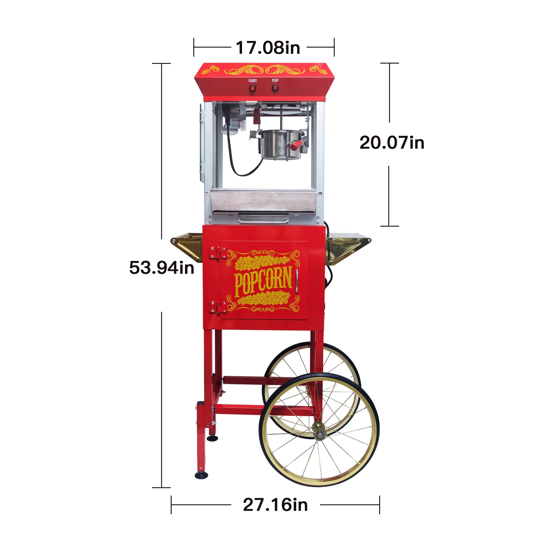 Popcorn Machine with Cart – 8oz Popper with Stainless-steel Kettle, Heated Warming Deck, and Old Maids Drawer,Red