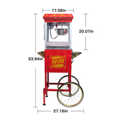 Popcorn Machine with Cart – 8oz Popper with Stainless-steel Kettle, Heated Warming Deck, and Old Maids Drawer,Red