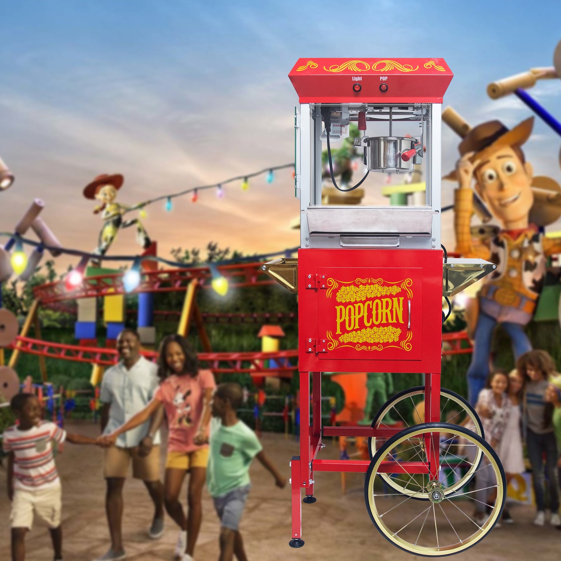 Popcorn Machine with Cart – 8oz Popper with Stainless-steel Kettle, Heated Warming Deck, and Old Maids Drawer,Red