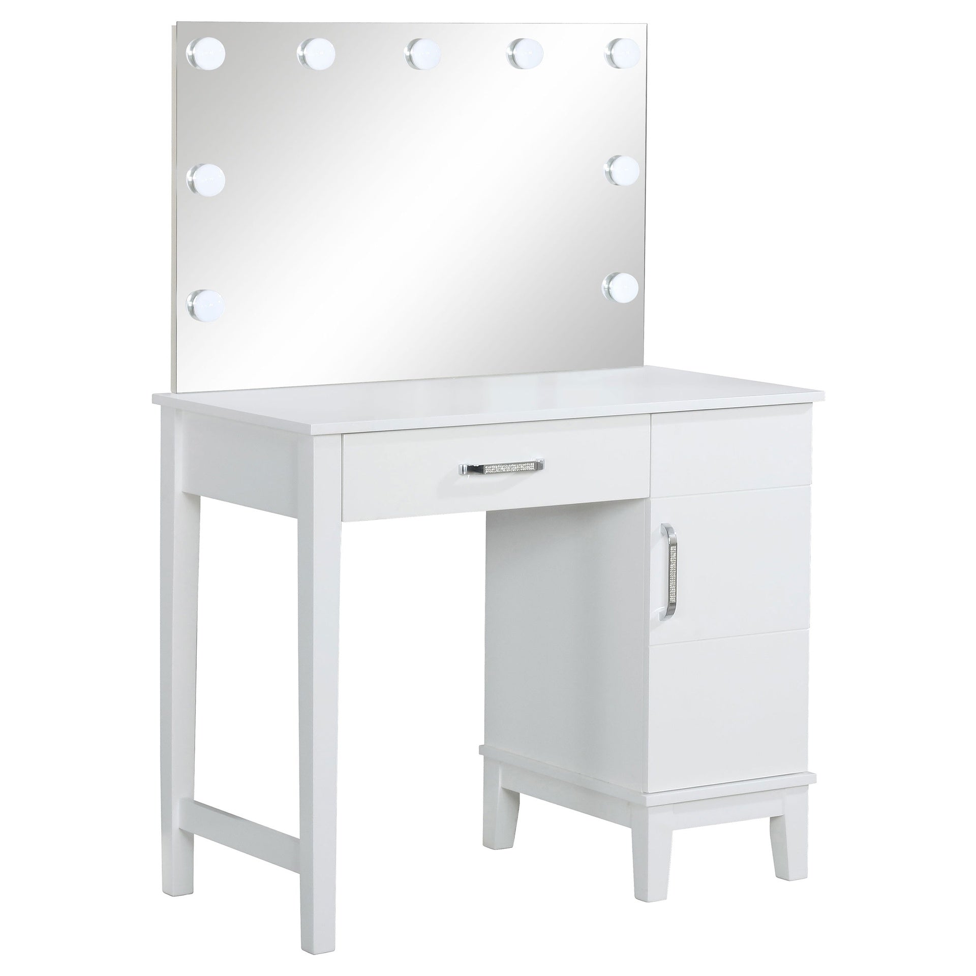 Elijah White and Dark Grey Vanity Set with Lighting and Stool