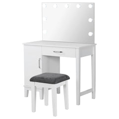 Elijah White and Dark Grey Vanity Set with Lighting and Stool