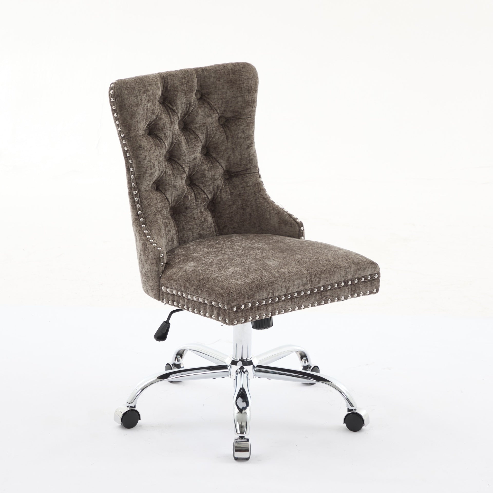 A&A Furniture Office Chair,Modern Chenille Upholstered Tufted Button Home Office Chair with Chrome Metal Base,Adjustable Desk Chair Swivel Office Chair (Gray)