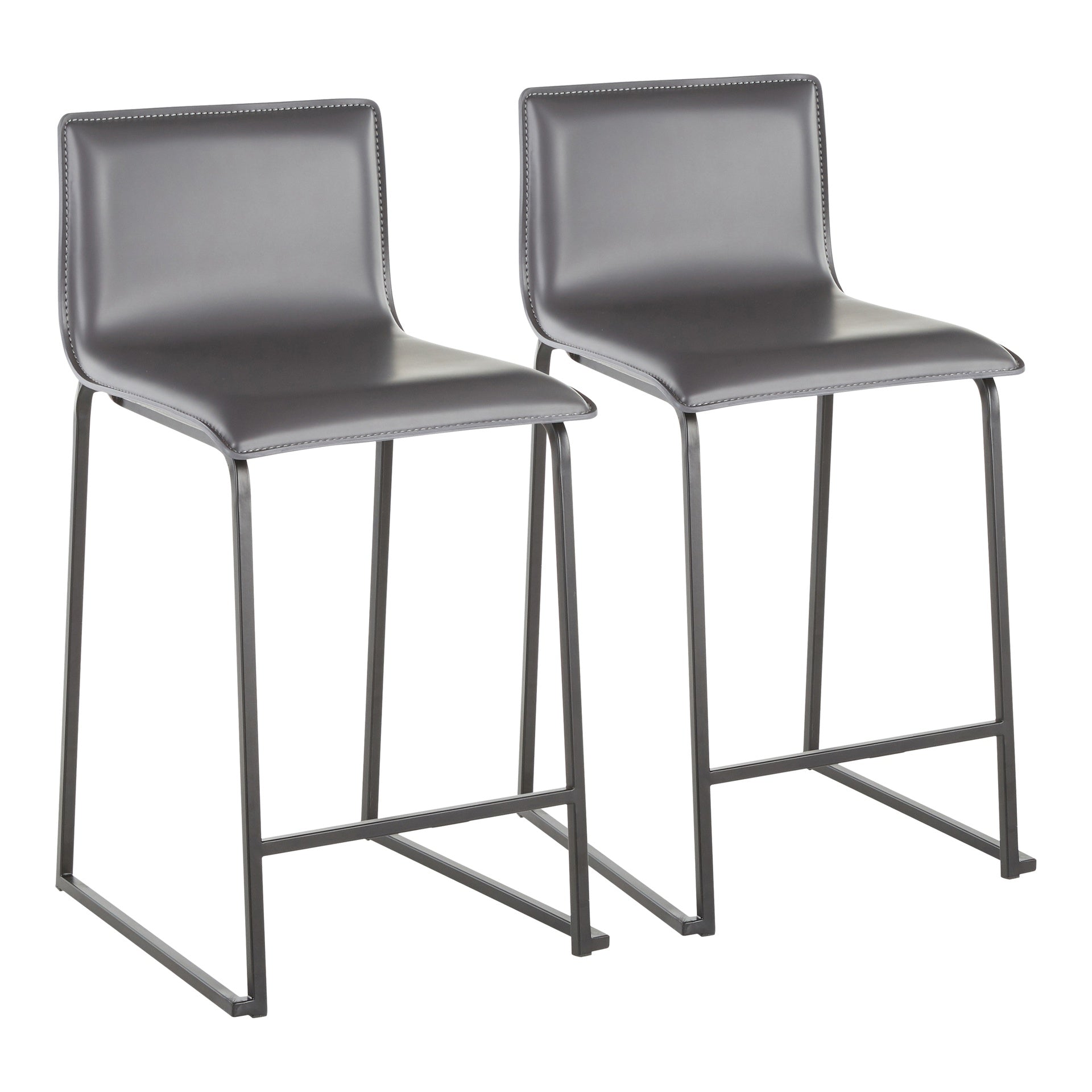 Mara 26" Contemporary Counter Stool in Black Metal and Grey Faux Leather by LumiSource - Set of 2