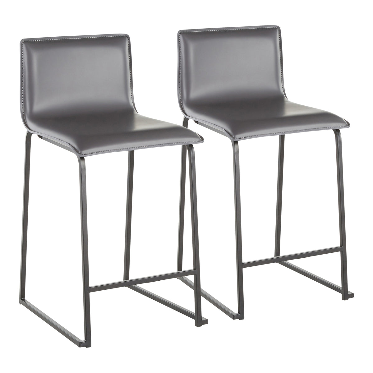 Mara 26" Contemporary Counter Stool in Black Metal and Grey Faux Leather by LumiSource - Set of 2