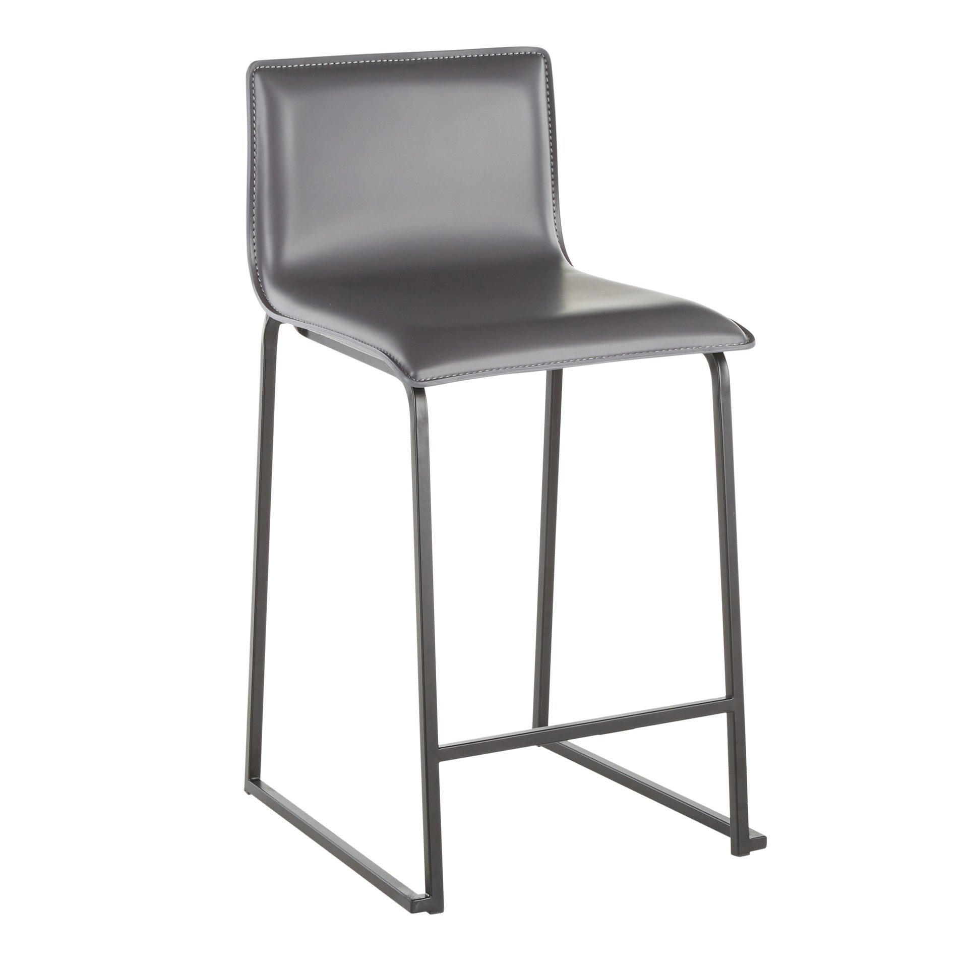 Mara 26" Contemporary Counter Stool in Black Metal and Grey Faux Leather by LumiSource - Set of 2