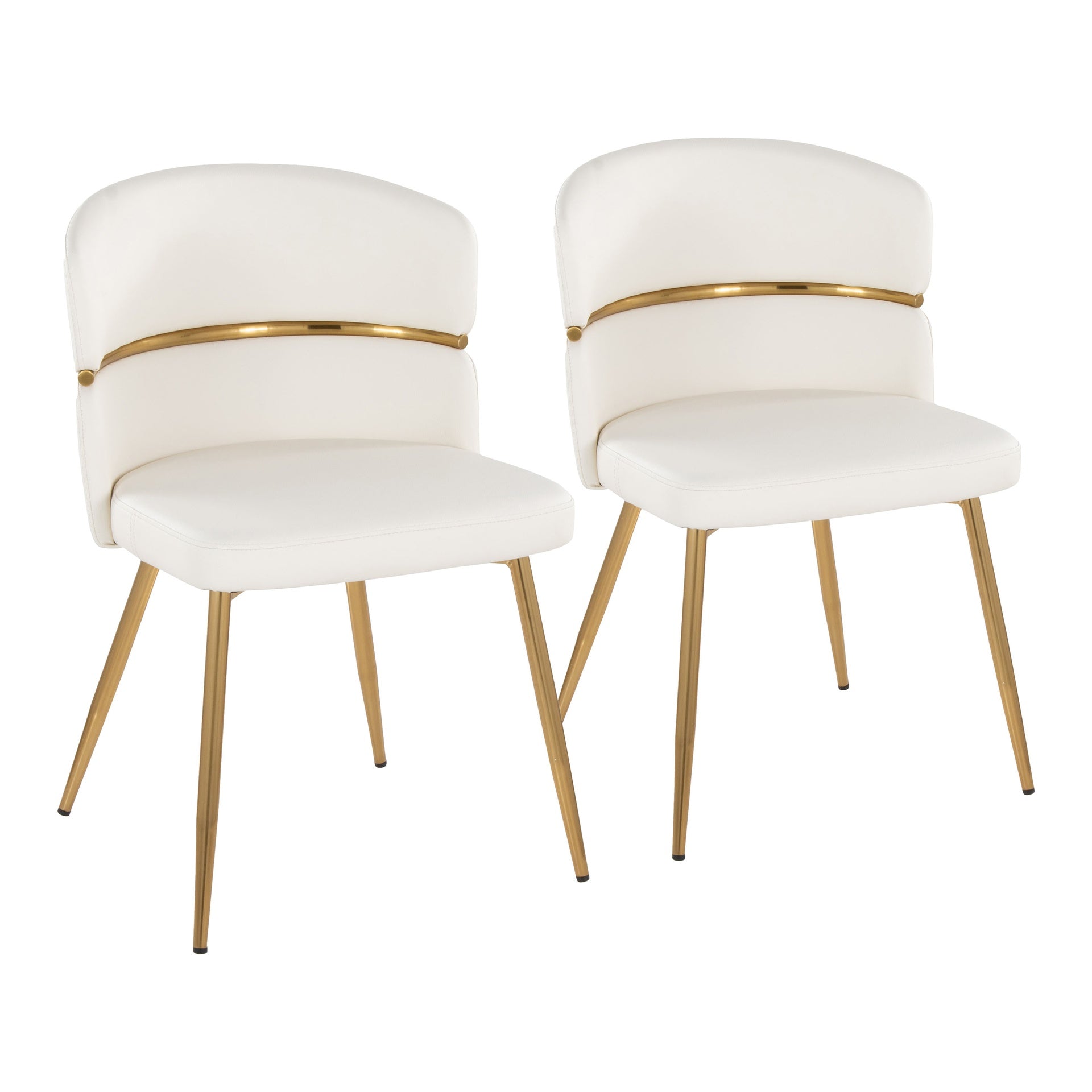 Cinch Glam/Art Deco Dining Chair in Gold Metal and White Faux Leather by LumiSource - Set of 2