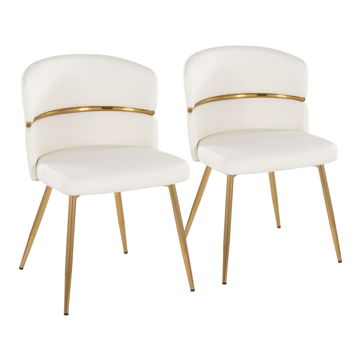 Cinch Glam/Art Deco Dining Chair in Gold Metal and White Faux Leather by LumiSource - Set of 2