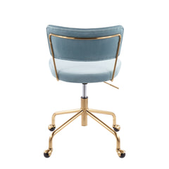 Tania Contemporary Task Chair in Gold Metal and Light Blue Velvet by LumiSource