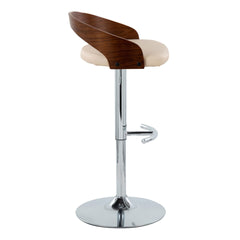 Grotto Contemporary Adjustable Barstool with Swivel in Chrome Metal, Walnut Wood and Cream Faux Leather with Rounded T Footrest by LumiSource - Set of 2