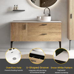 Emilia 48" Striped Natural Oak Bathroom Vanity with Sink, without drainage and faucet, Freestanding Bathroom Cabinet for Modern Bathroom, KD