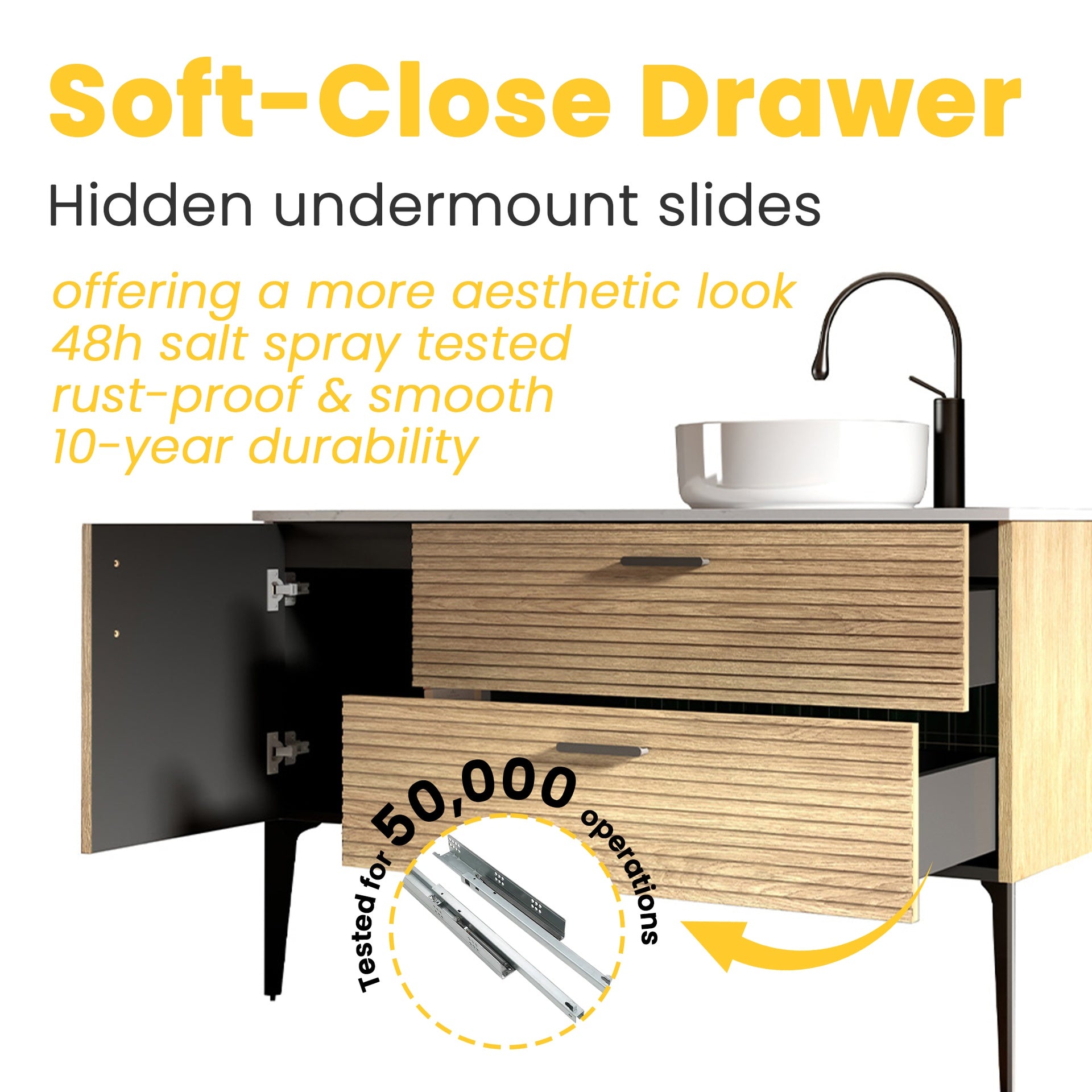 Emilia 48" Striped Natural Oak Bathroom Vanity with Sink, without drainage and faucet, Freestanding Bathroom Cabinet for Modern Bathroom, KD