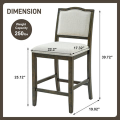 Counter Height Bar Stools Set of 2 - Rustic 2 Pack Bar Stools with Rubber Wood Frame, Ergonomic Backrest, Versatile for Kitchen Island, Dining Room, Brown
