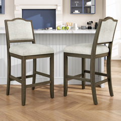 Counter Height Bar Stools Set of 2 - Rustic 2 Pack Bar Stools with Rubber Wood Frame, Ergonomic Backrest, Versatile for Kitchen Island, Dining Room, Brown