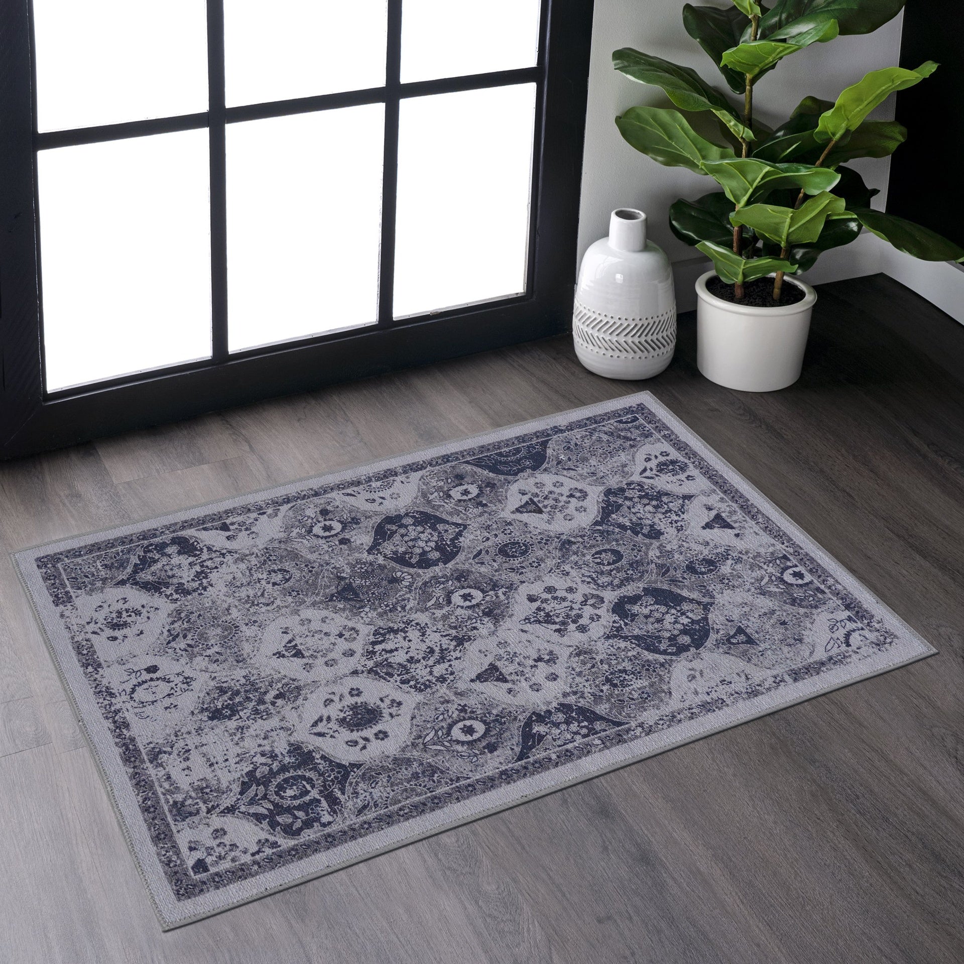 MAVAL Blue Washable Rug 2' x 3' Doormat Rug (Blue, 2' x 3')