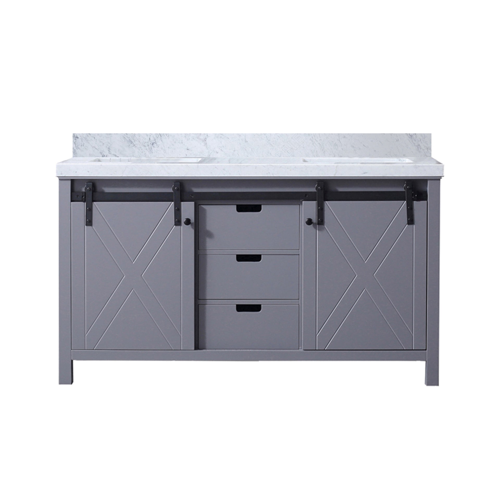 Dark Grey Double Bath Vanity 60 in. W x 22 in. D, with Carrara Marble Countertop