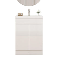 24-Inch Bathroom Vanity With Sink Combo , 2 Doors Bathroom Cabinet, With Shelf  ,Handle Free Design,Unique Thick-Edged Ceramic Basin,Soft Close System Hinge,Easy Assemble,Glossy White