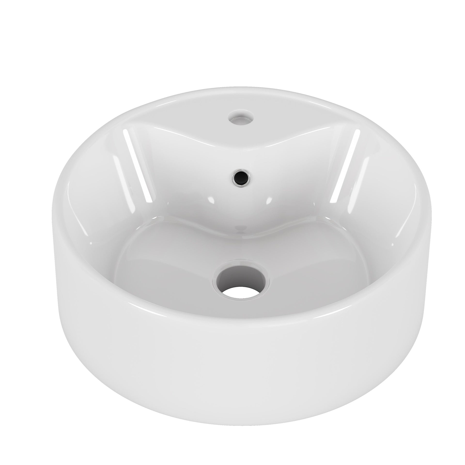 Bathroom Vessel Sink 15.7" x 5.7" Round Bowl Sink, Bathroom Countertop Round White Vanity Sink Basin,Ceramic Basin,Glossy White