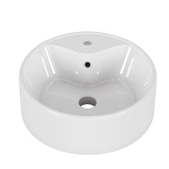 Bathroom Vessel Sink 15.7" x 5.7" Round Bowl Sink, Bathroom Countertop Round White Vanity Sink Basin,Ceramic Basin,Glossy White