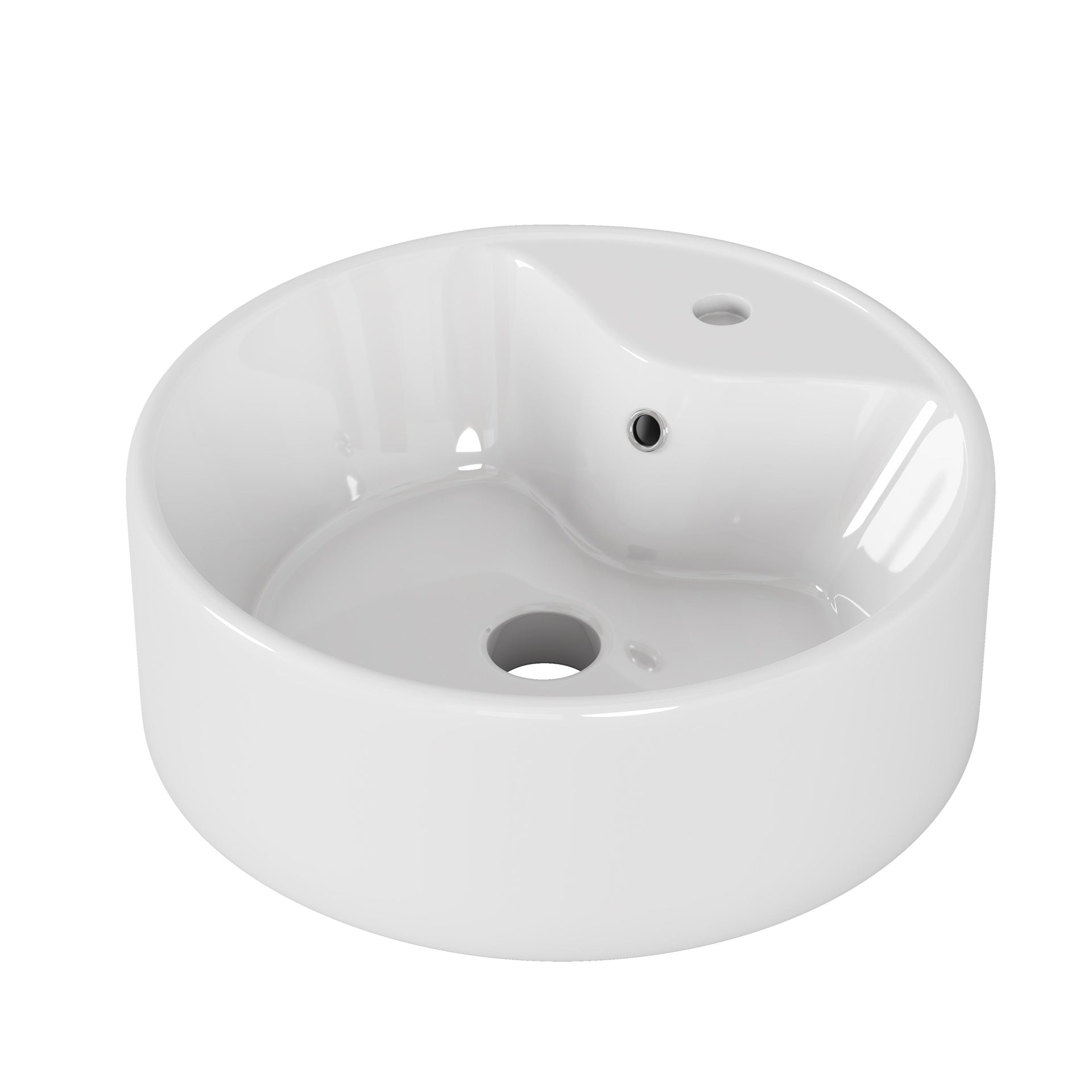 Bathroom Vessel Sink 15.7" x 5.7" Round Bowl Sink, Bathroom Countertop Round White Vanity Sink Basin,Ceramic Basin,Glossy White
