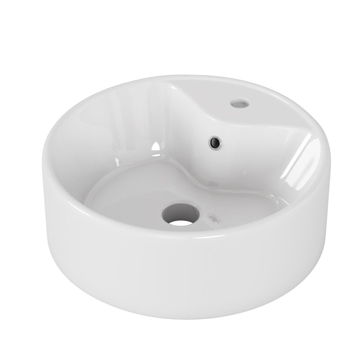 Bathroom Vessel Sink 15.7" x 5.7" Round Bowl Sink, Bathroom Countertop Round White Vanity Sink Basin,Ceramic Basin,Glossy White