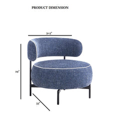Contemporary Style Swivel Chair Metal Legs Contrast Welt Curved Backrest Dark Blue Finish