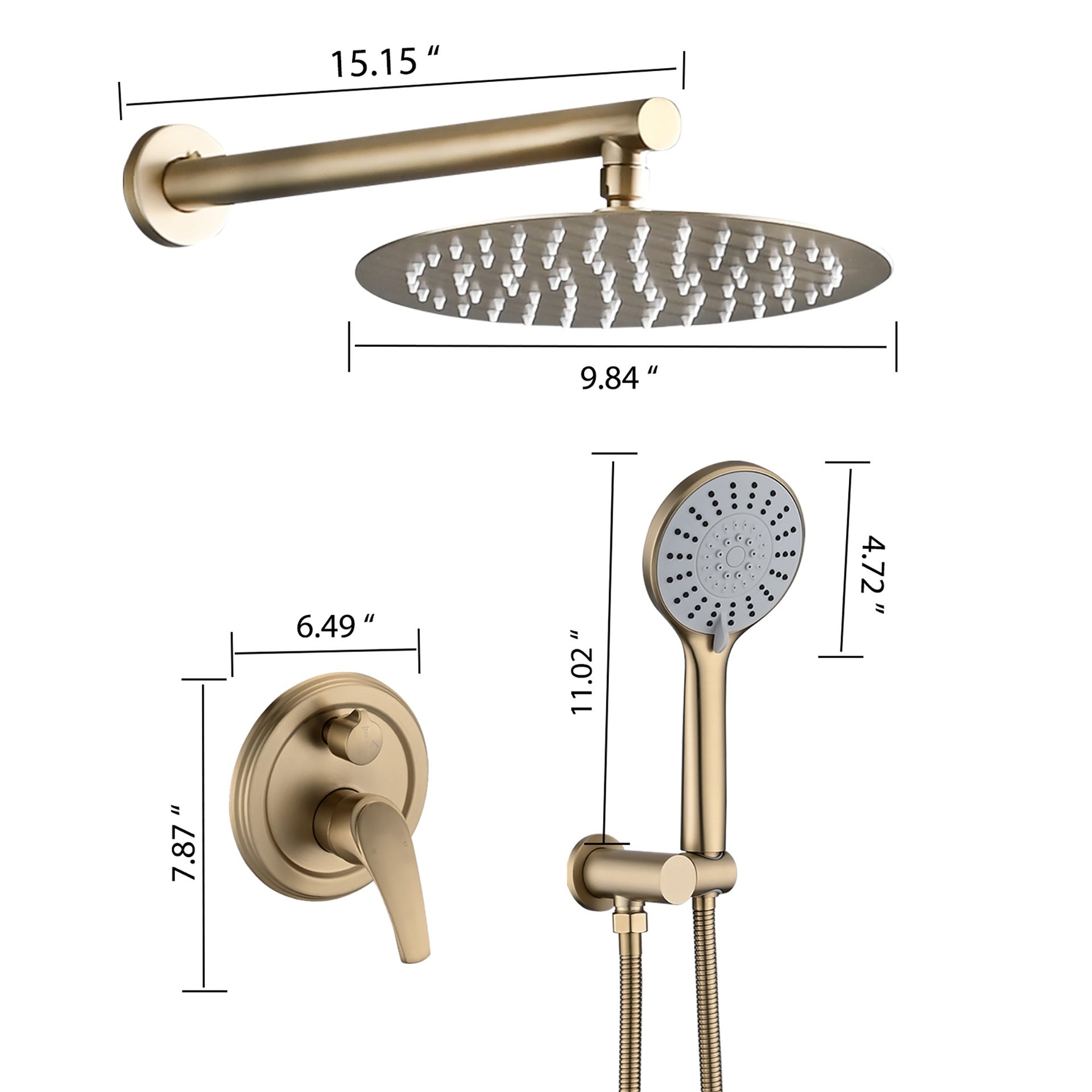 10 Inches Wall Mounted Shower with High Pressure Rain Shower Head and 5-Function Handheld Shower Head