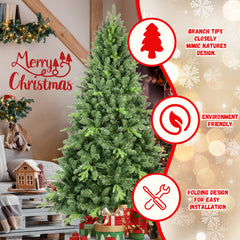 7.5FT Classic Christmas Tree with 2155 PE+PVC Tips – Realistic Hinged Branches, Easy Assembly, Stable Metal Stand, Full Natural Look for Holiday Decorating