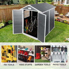 6ft x 6ft Plastic Outdoor Storage with Floor and Lockable Door Plastic Garden Shed for Backyard, Lawn, Gray