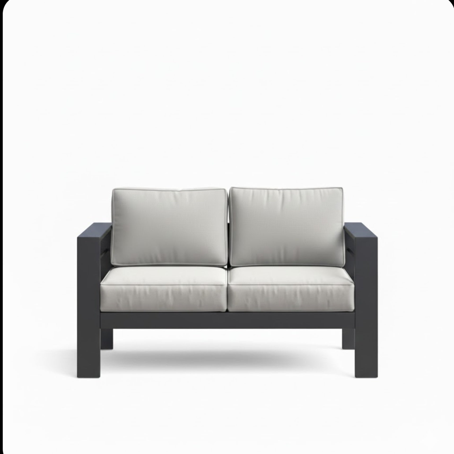 52" All-Weather Metal Loveseat Patio Sofa with Thick Light Gray Cushions & Black Frame