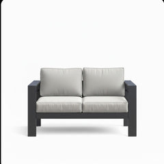 52" All-Weather Metal Loveseat Patio Sofa with Thick Light Gray Cushions & Black Frame