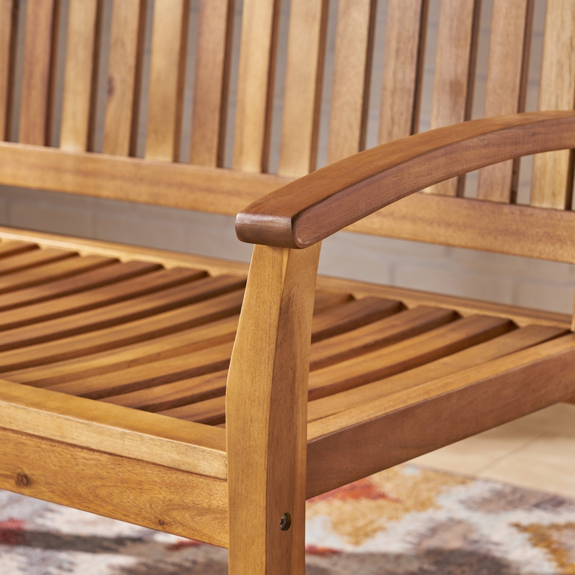 Patio Rocking Loveseat, 2 Person Outdoor rocker Bench, Acacia Wood Patio rocking Loveseat with Armrests, Slatted Seat & Backrest, Porch Rocking Bench for Backyard, Garden